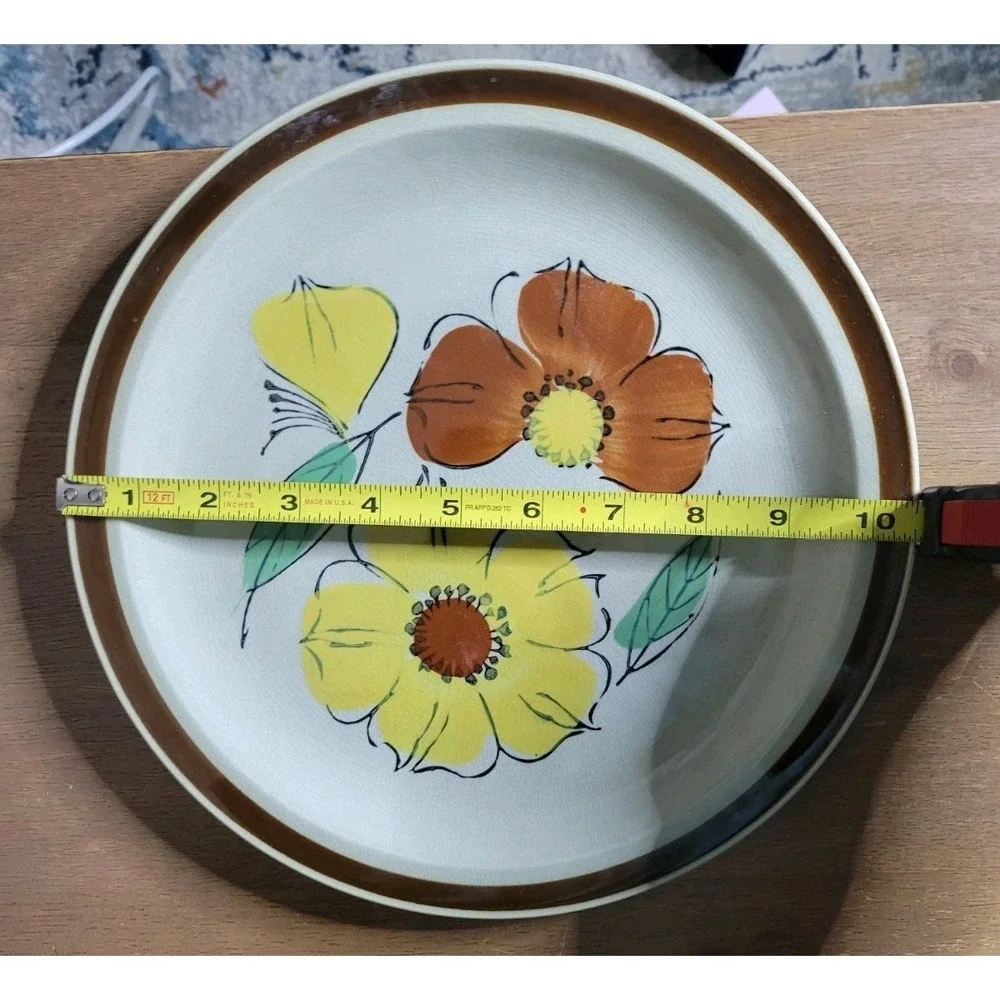 Vtg Plate Topaz Stoneware Bouquet Japan Hand-Painted cottagecore  yellow brown f